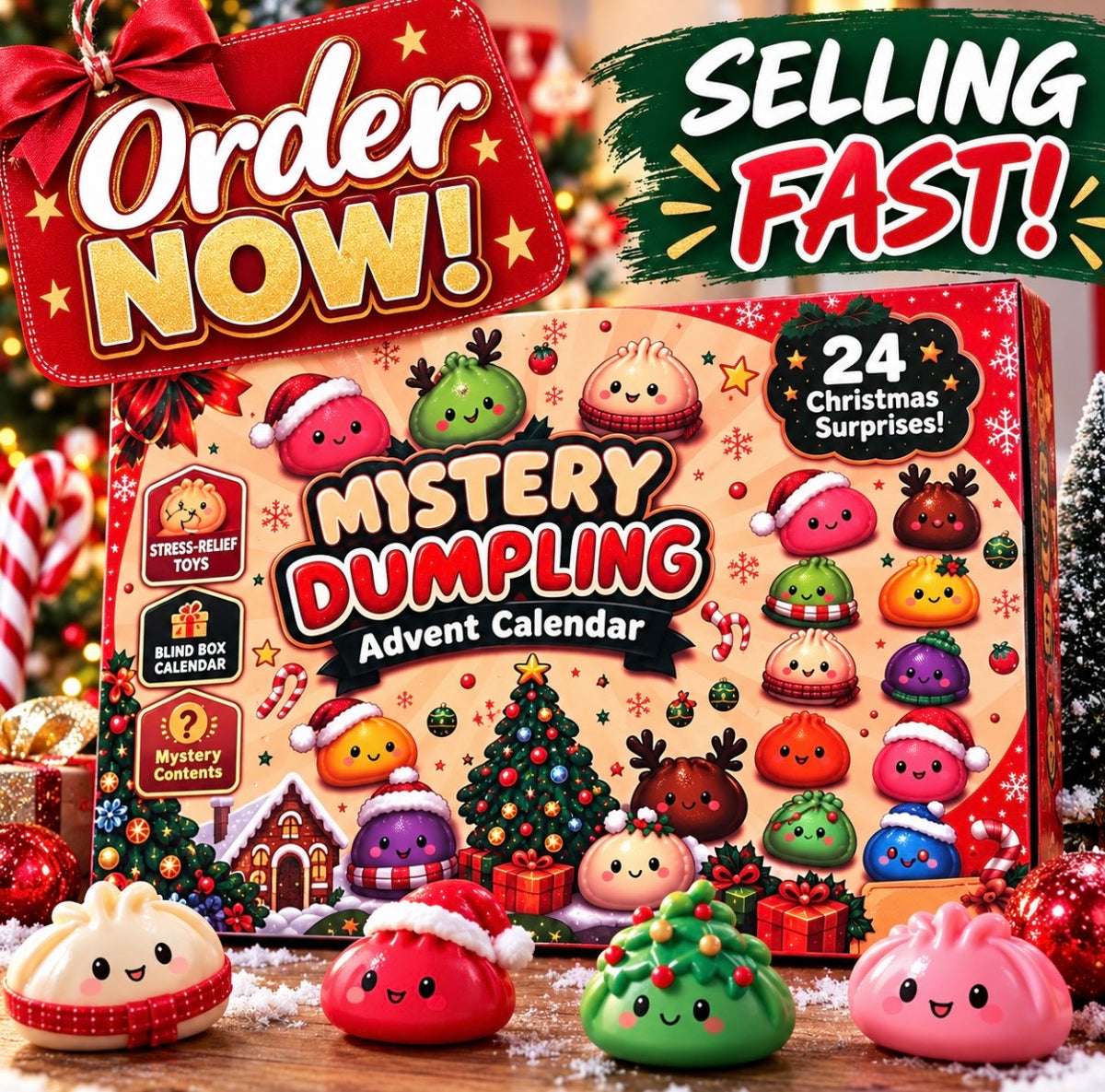Mystery Dumpling Christmas Advent Calendar – 24 Christmas Surprises | Cute Stress-Relief Toys