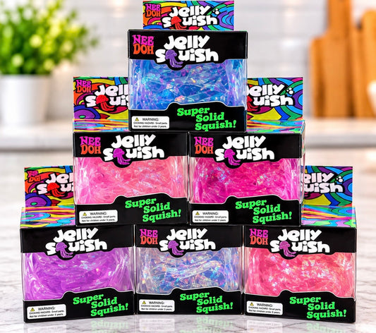 NeeDoh Jelly Squish – Super Solid Glittery Sensory Fidget Toy | Assorted Colors