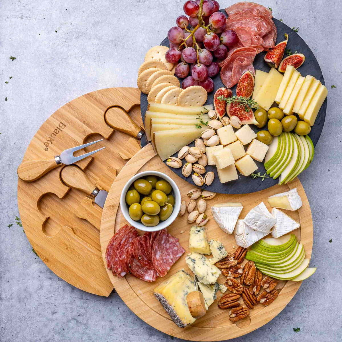 EPIC Kitchen Swivel Bamboo Charcuterie Board & Cheese Knife Set